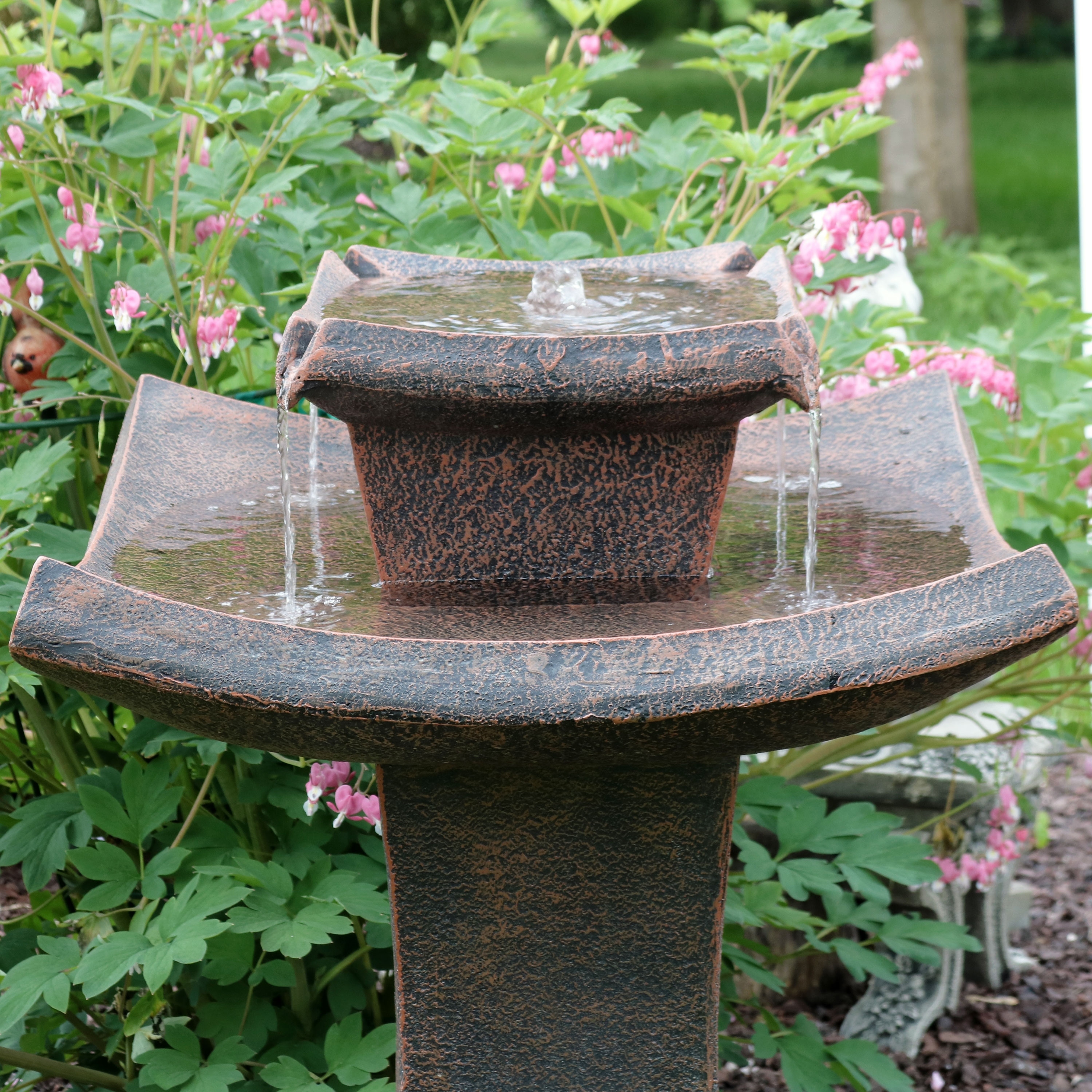 Sunnydaze Modern Zen 2-Tier Outdoor Water Fountain - 30-Inch