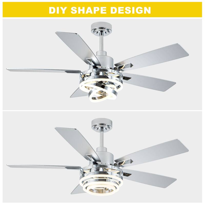 Oaks Aura 52in. DIY Shade Modern Reversible Ceiling Fan with Light, 6-Speed Silent Motor Ceiling Fan with Remote for Large Room