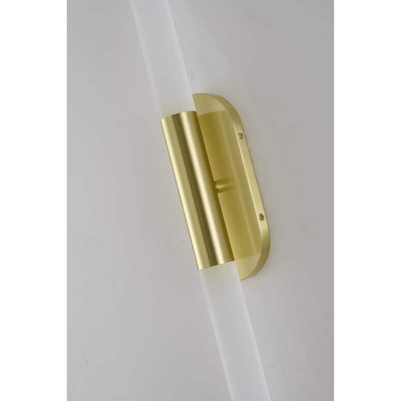 2-Light Satin Brass Wall Sconce Lighting With White Frosted Acrylic Shades