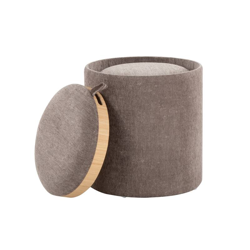 Tray Contemporary Nesting Ottoman Set in Fabric and Natural Wood by LumiSource - Brown