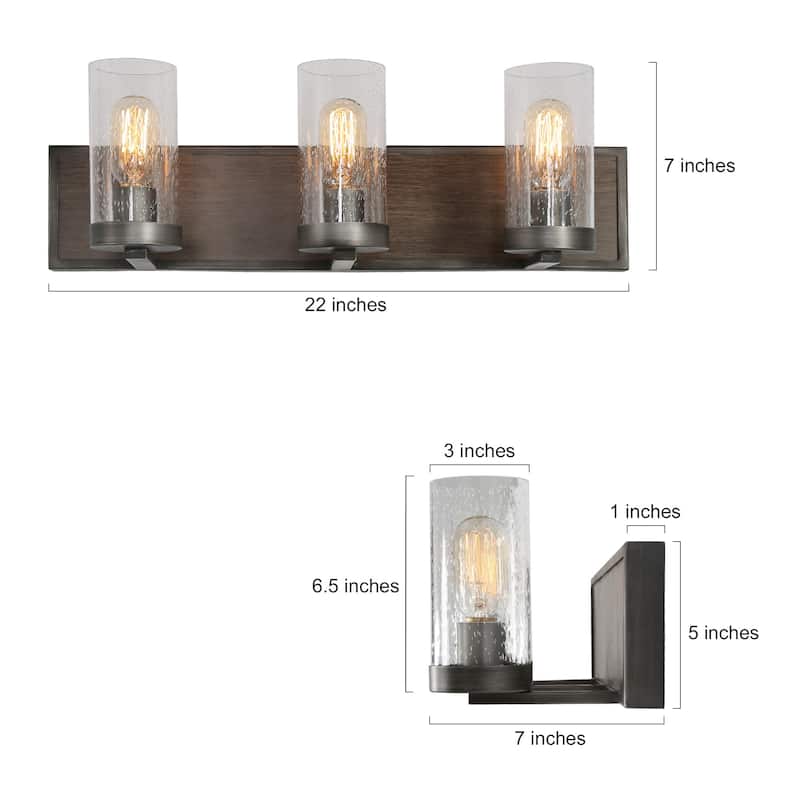 Fora 3-Light Modern Farmhouse Dark Wood Bathroom Vanity Light Wall Sconce - L22"x H 6.5" x E7"