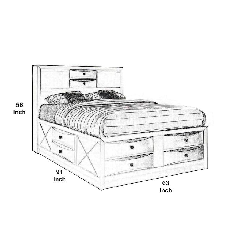 Contemporary Style Queen Size Wooden Storage Bed with Eight Spacious Drawers, Black