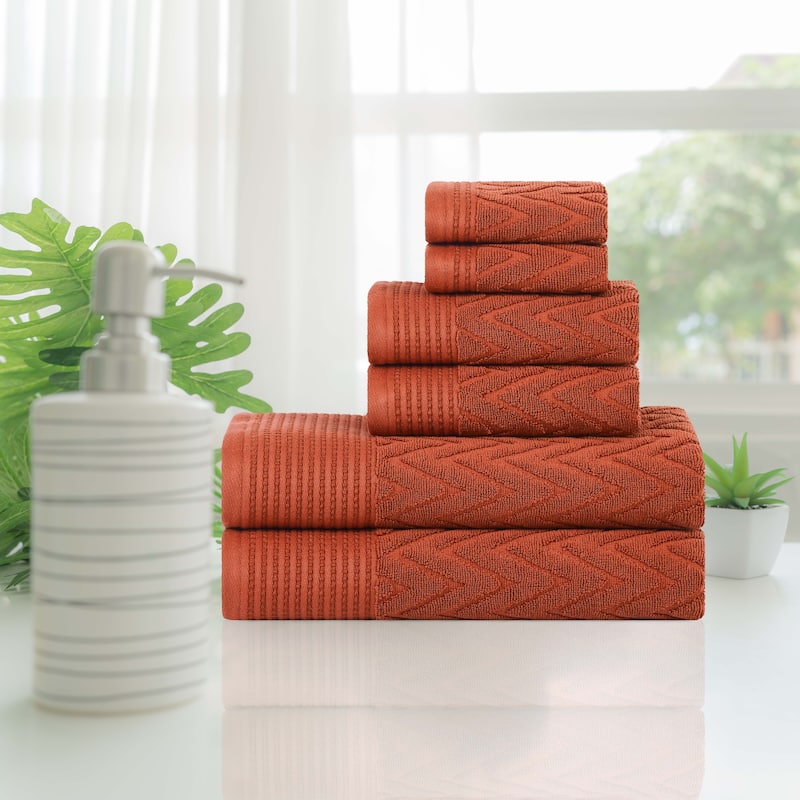 Superior Chevron Zero Twist Solid and Jacquard Cotton 6 Piece Towel Set