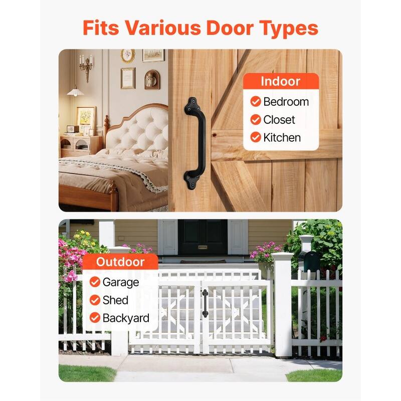 Black Carbon Steel Fence Barn Door Handles Rust-Resistant Grip