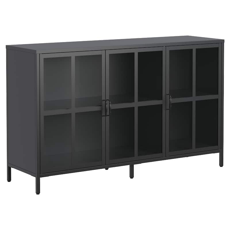 Heavy Duty Metal Modern Sideboard Buffet Cabinet with Storage Premium Steel Storage Cabinet ,Adjustable Feet,Glass Doors