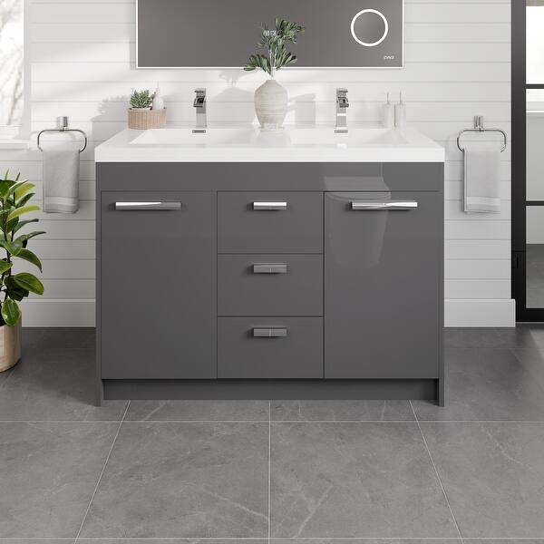 Lugano 48 in. W x 19 in. D x 36 in. H Double Bath Vanity in Ash with White Acrylic Top and White Integrated Sinks