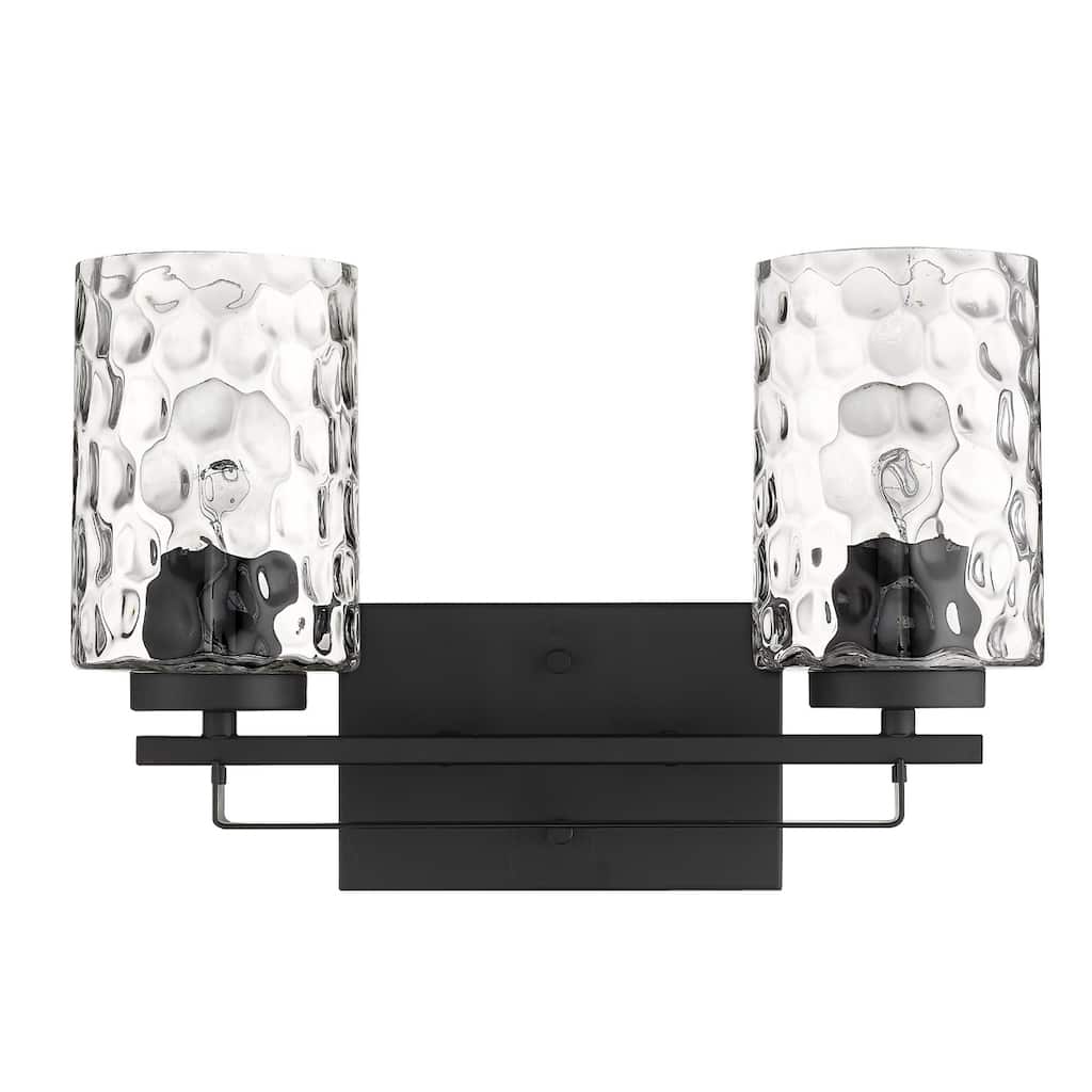 Hardwired Double Light Wall Sconce with Dimmable Steel Fixture and Clear Glass for Bathroom or Hallway - 10" H x 15" W x 6" D