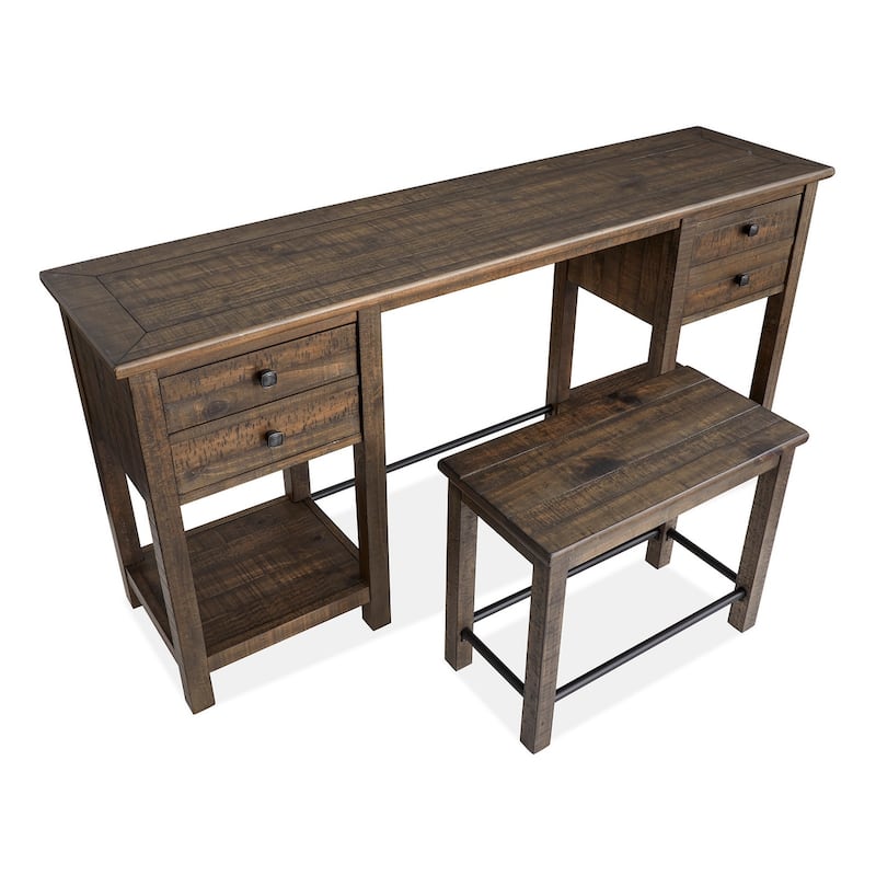 Magnussen Home Smithton Homestead Brown Rectangular Sofa Table with 1 Stool - 64''W x 16''D x 30''H