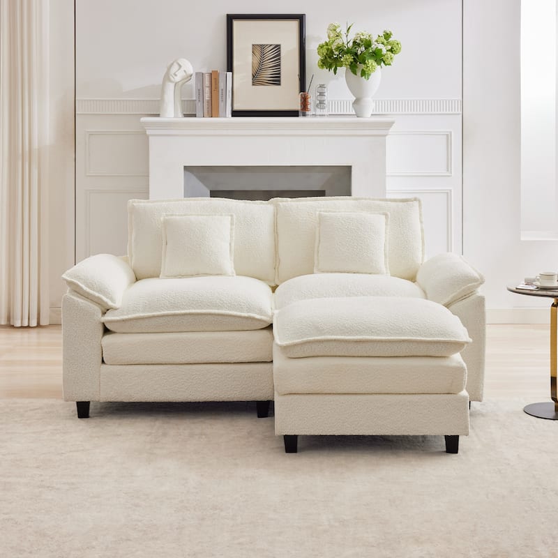 78" Comfy Cloud Couch Sectional Loveseat Boucle Sofa With Ottoman and Wide Armrests
