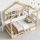 preview thumbnail 3 of 9, Elegant Twin House Bed Kids Bed with Roof Frame,Bedside Storage Shelves,Ladder and Guardrail