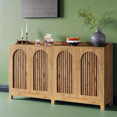 57" Kitchen Storage Cabinet with Vintage Shutter Doors and Adjustable Shelves Solid Wood Legs - 57" L x 13.8" W x 33.4" H