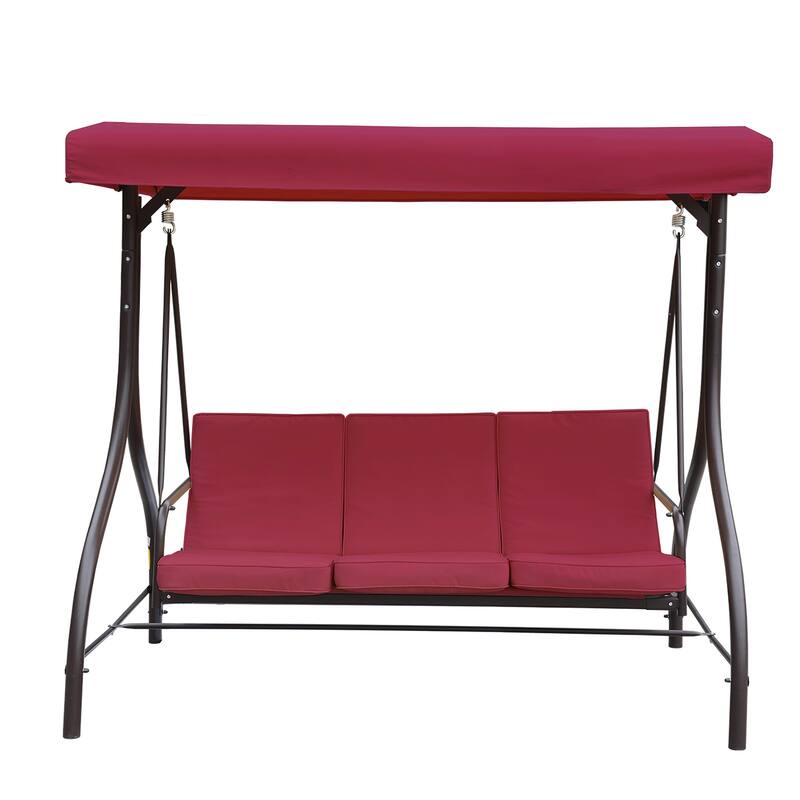 Clihome 3 Person Adjustable Canopy Porch Swing with Removable Cushions