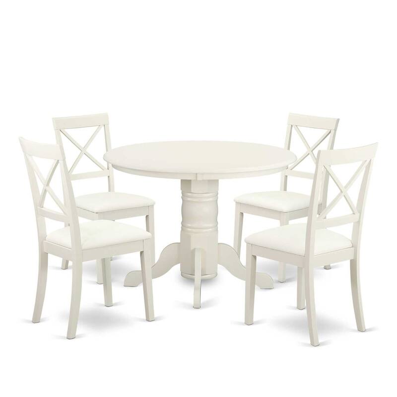 HomeStock 5-Piece Round Buttermilk and Cherry Finish Solid Wood Top Dining Table with 4 Chairs with Lattice Back
