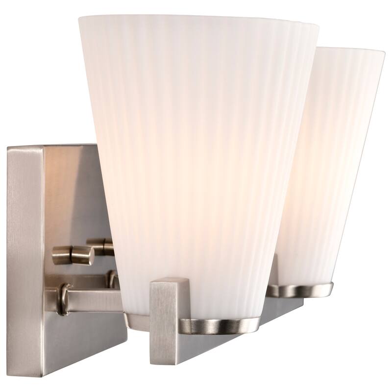 Royale 2 Light Vanity Brushed Nickel Finish Ribbed White Glass - Brushed Nickel