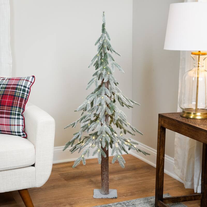 Pre-Lit Alpine Flocked Artificial Christmas Tree - 4' - Clear LED Lights - 4 Foot