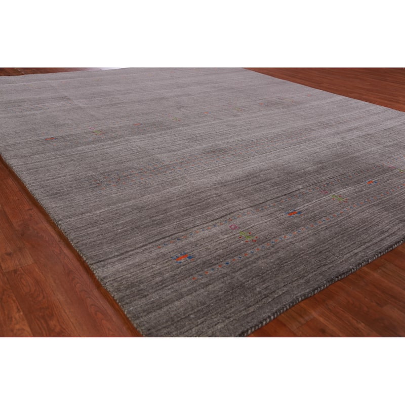 Hand Knotted Oriental 100% Wool Carpet Tribal Tribal Greys & Charcoal Gabbeh Area Rug - 9' 8'' X 7' 11''