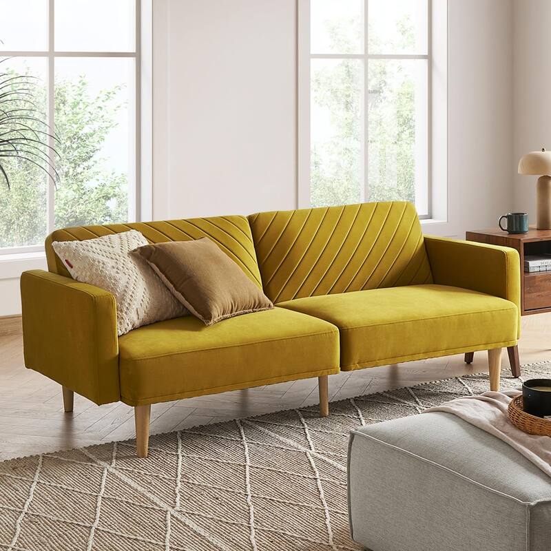 Mopio Chloe Futon Convertible Sofa Sleeper Futon - Antique Gold (Premium) - Twin
