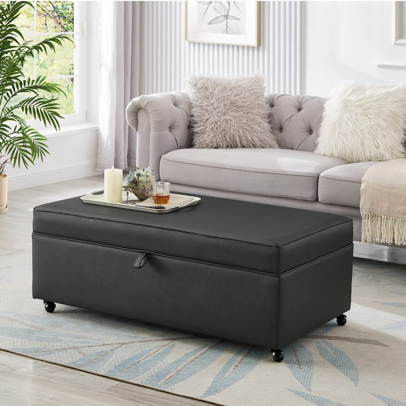 47'' Large Storage Ottoman with Wheels for Living Room - Dark Gray