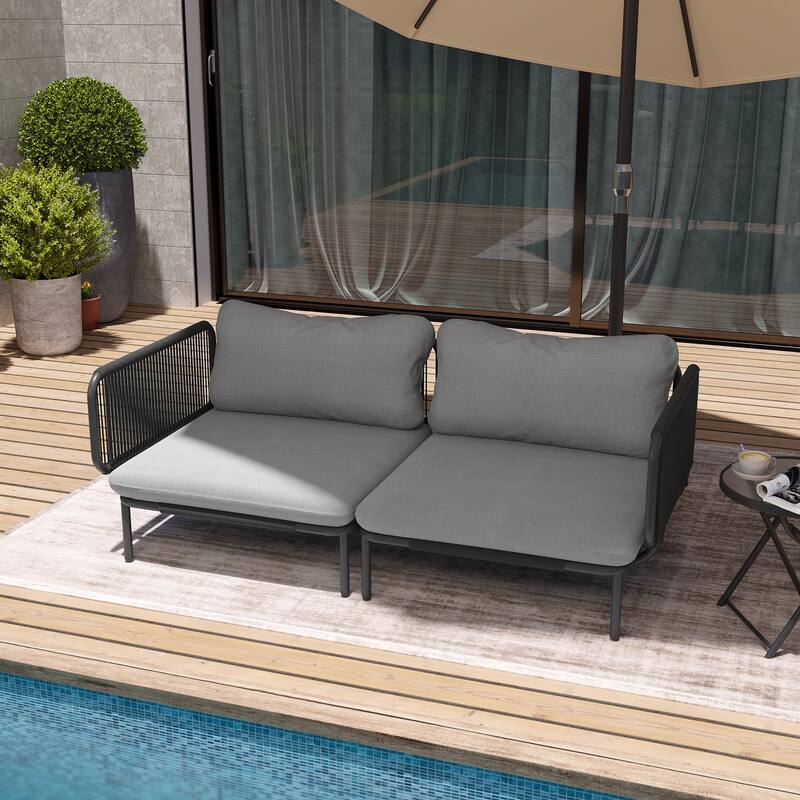 Pellebant Outdoor Sectional Sofa Patio Conversation Seating Set - Set of 2 - Dark Grey - 2PC
