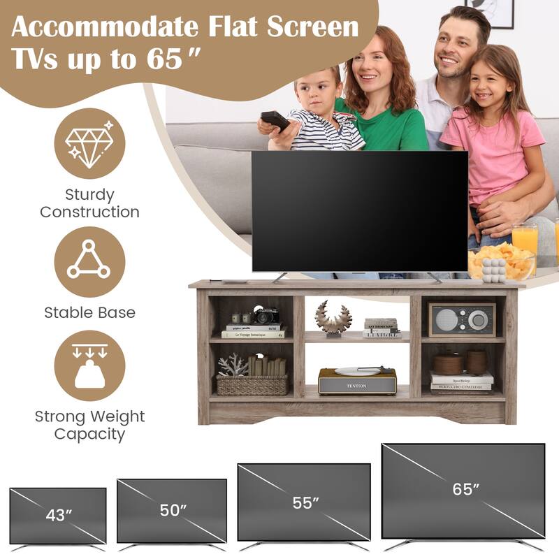 Engineered Wood 65 inches TV Stand with 6 Storage Cubby Shelves and Fireplace Space - 58" x 16" x 24.5"