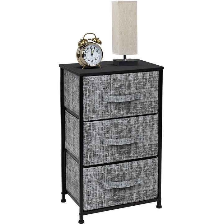 3 Drawer Nightstand Dresser Organizer Steel Frame Wood Top Fabric Bins