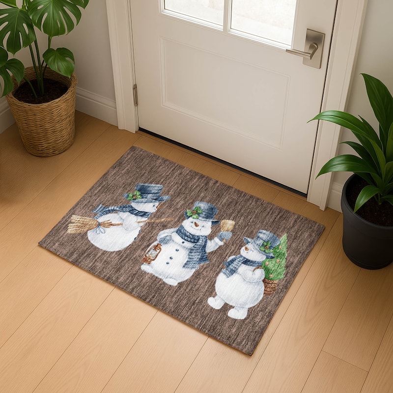 Premium Washable Super Soft Winter Holiday Snowman Mayfield Rug - Brown - 1'8" x 2'6"