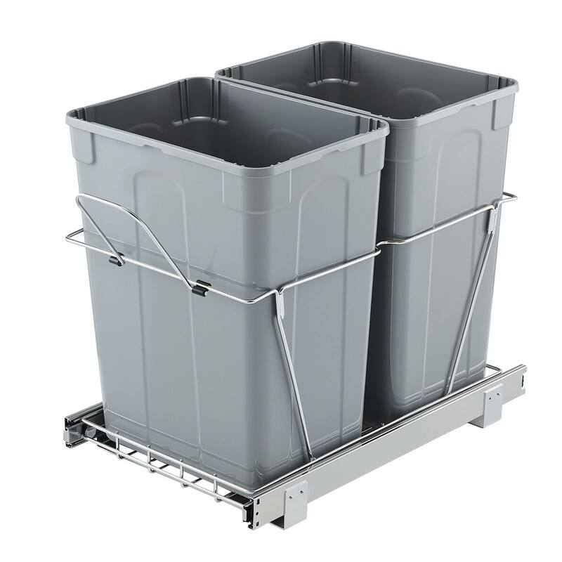 Pullout Trash Bin Soft Close Under Cabinet Waste Container with Door Kit - 54-Qt-(27+27 Qt)