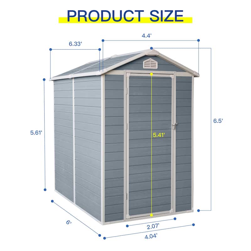 4ft x 6ft Resin Outdoor Storage Shed Plastic Garden Sheds with Floor and Lockable Door for Backyard, Lawn