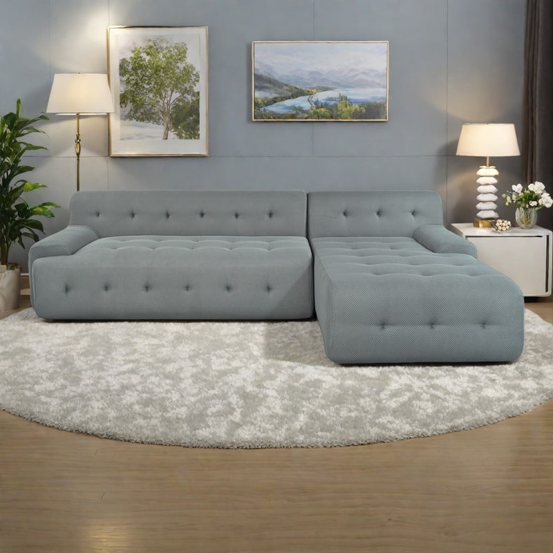 107" Polyester Mesh L-Shape Modular Sectional Sofa with Deep Seating and Pocket Spring Cushions