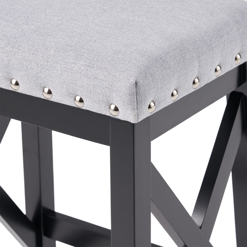 Wooden Upholstered Barstool with Nailhead Trim