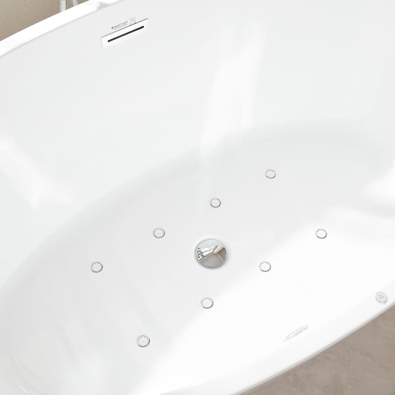Vanity Art 55" Freestanding Acrylic Soaking Bathtub with Slotted Overflow & Pop-up Drain