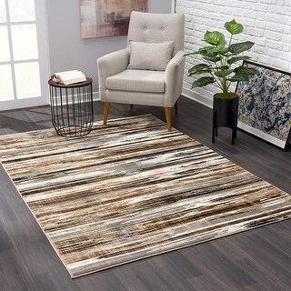 5' X 8' Beige Rustic Strokes Area Rug - 3'6