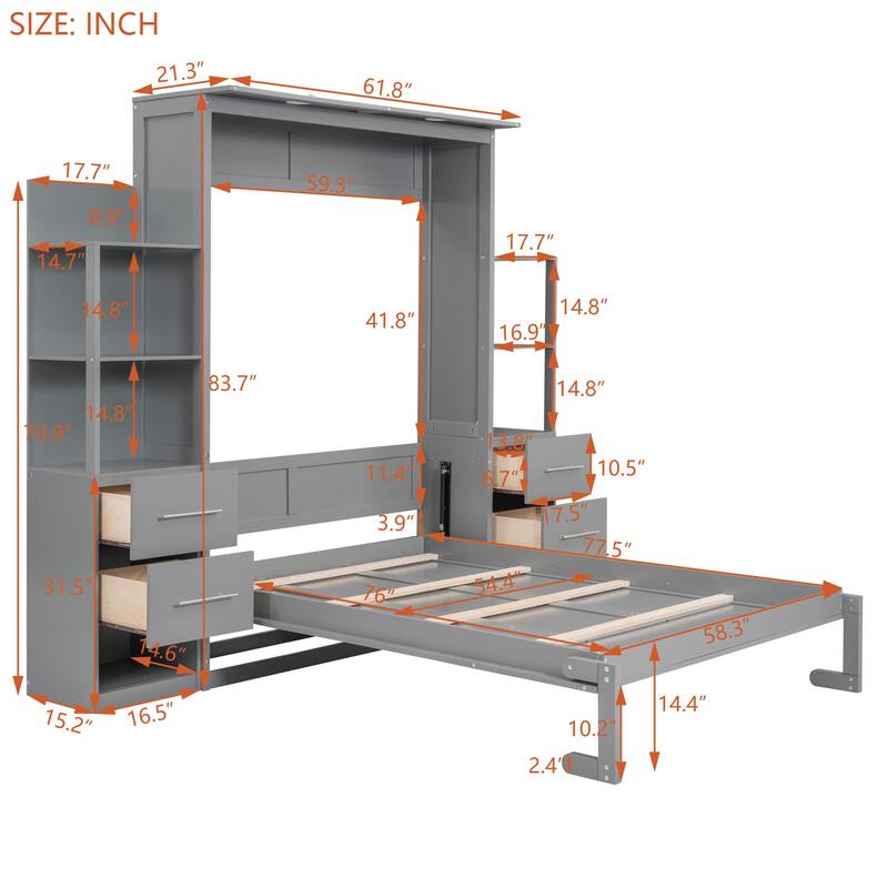 Full Smart Bed with Shelves, Drawers & LED Lights