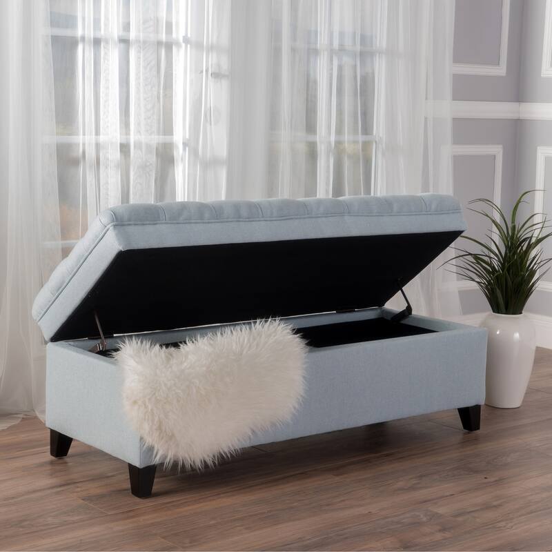 Button-tufted Storage Ottoman Bench - Sky Blue