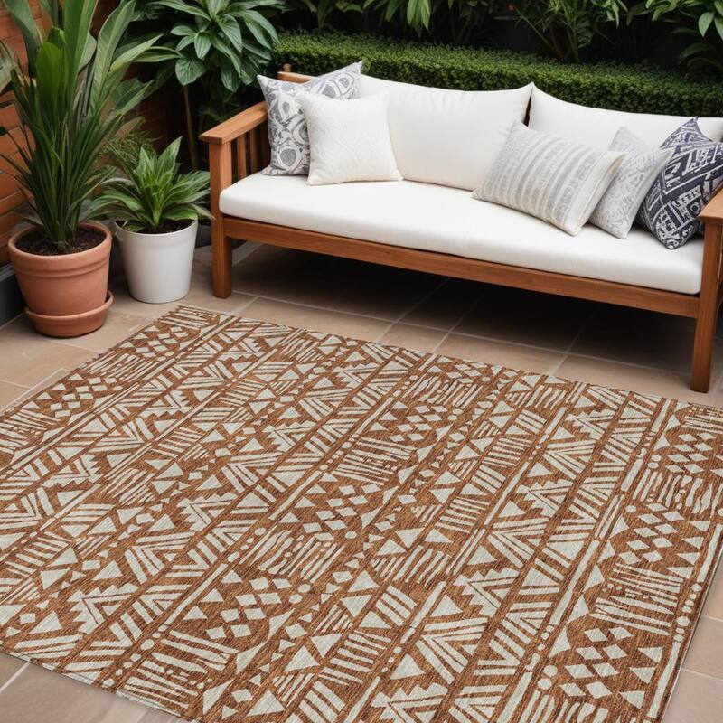 HomeRoots Southwestern Transitional Rectangle Outdoor Rug - 9' X 12'