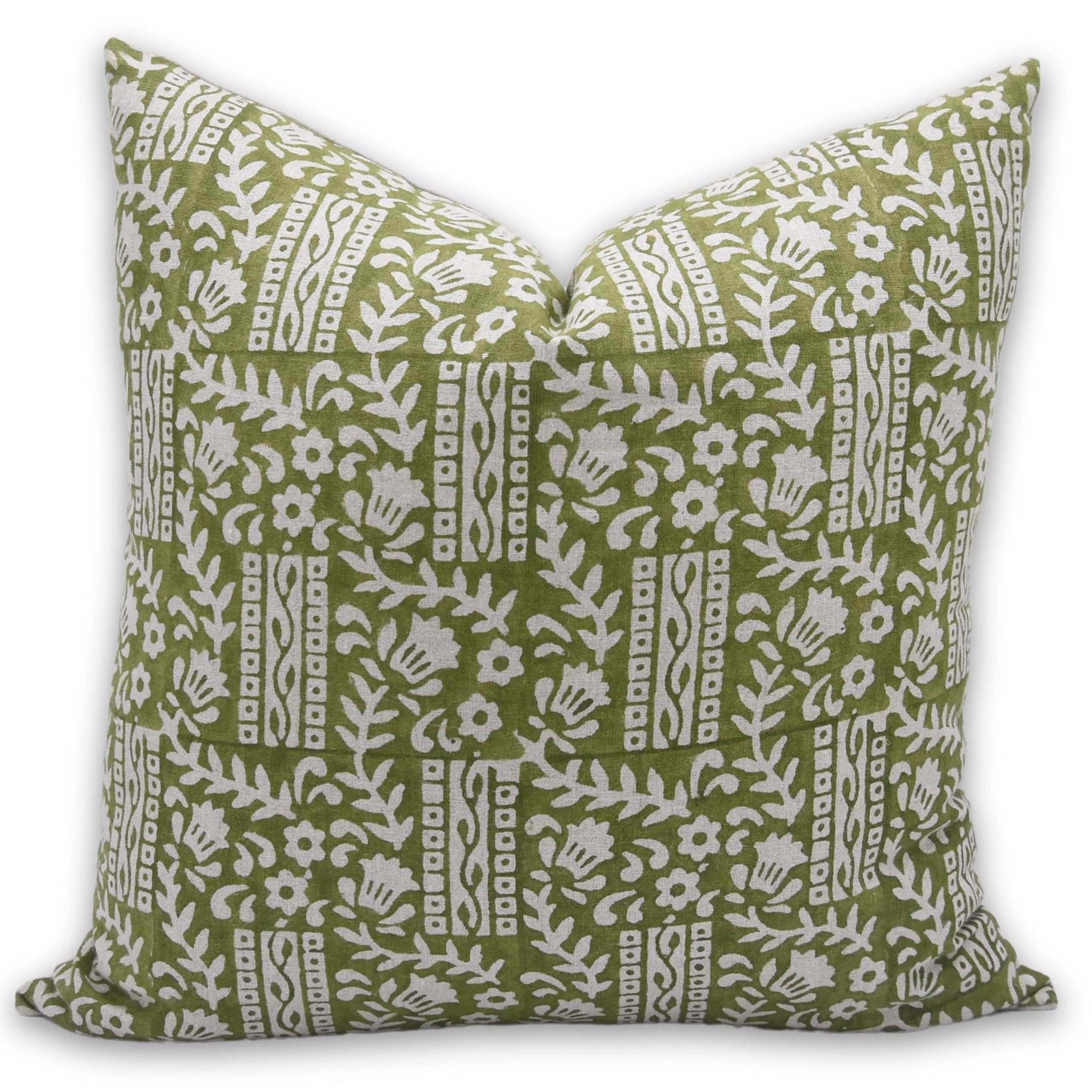Fabdivine Linen Handcrafted Decor Pillow Cover Couch Green Block Print, Mumtaaz