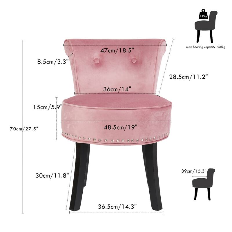 Thick Padded Makeup Vanity Stool Chair with Low Back