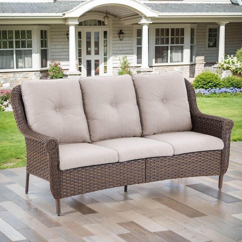 Gymojoy Premium Outdoor 3-Seat Wicker Sofa with Comfortable Cushions