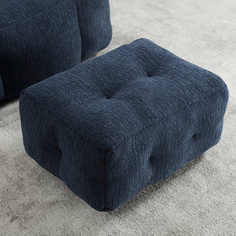 Fluffy Bean Bag Chair with Memory Foam and Ottoman, Super Soft Velvet Bean Bag for Adults & Kids, Comfortable Lazy Sofa