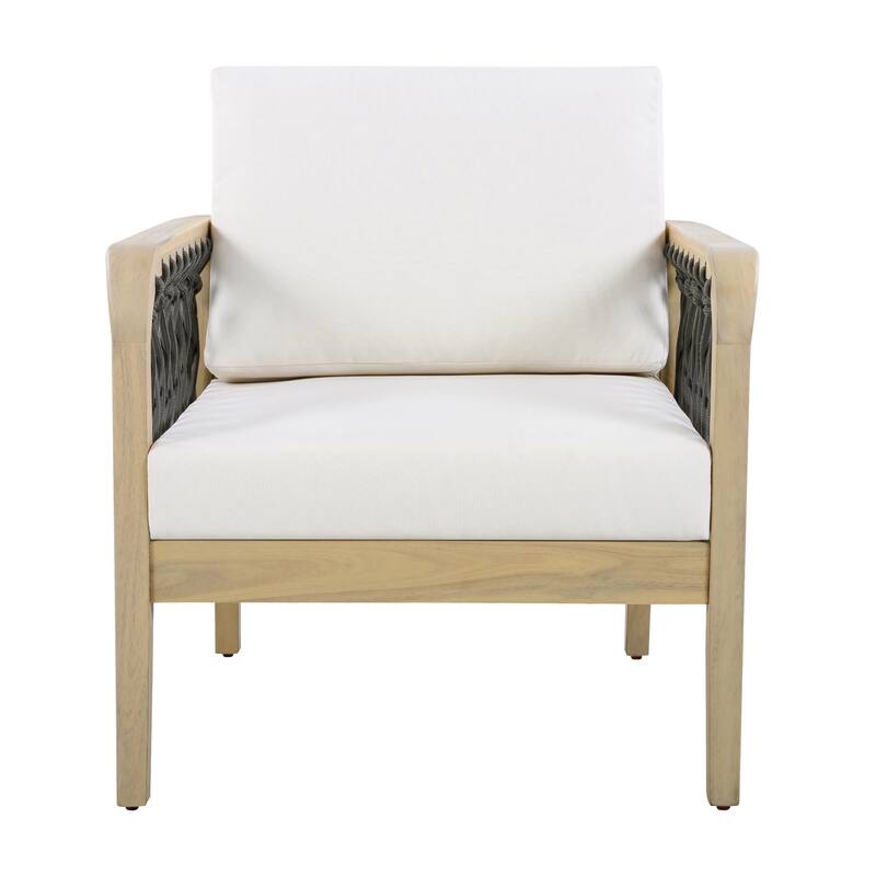 Christopher Knight Home - Outdoor Patio 28.94" Acacia Wood Club Chair with Handwoven Rope Panels and Cushions
