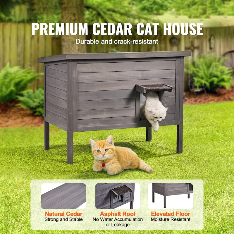 Outdoor Cat House Weatherproof, Feral Cat Shelter for Multiple Cats, Outdoor Wooden Cat Rabbit House