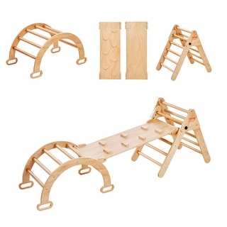 VEVOR Pikler Triangle Set Toddler Climbing Toys Indoor Playground, Ramp, and Arch, Montessori Climbing Set