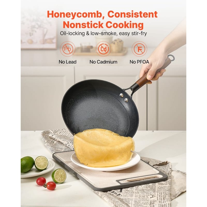 3-Piece Black Cast Iron Frying Pan Set with Detachable Wood Handle for Even Heat Cooking - Large Pan Size: 22 x 12 x 4 in