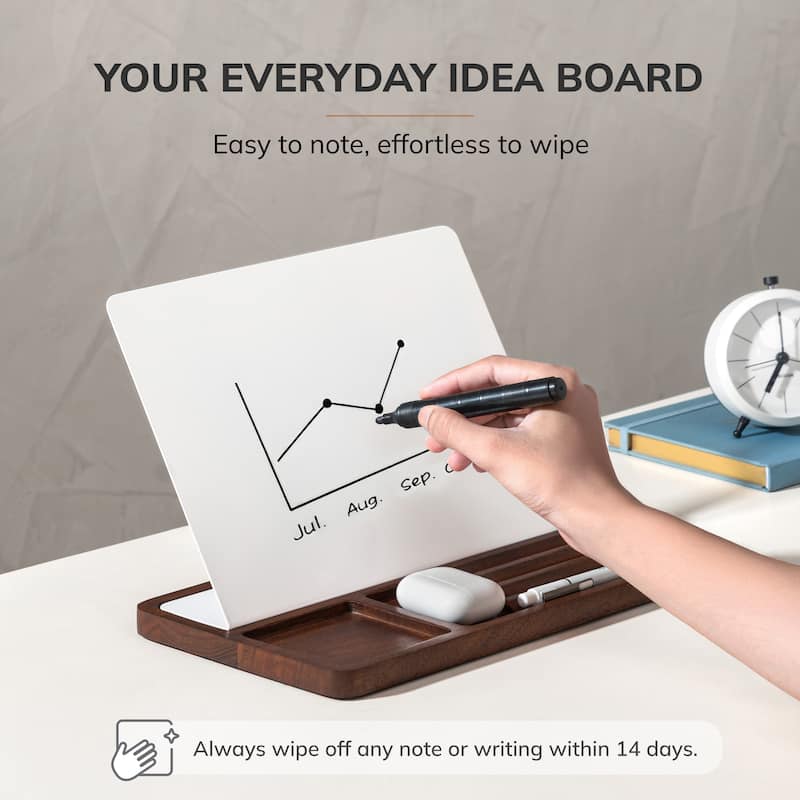 Jani Wooden Desk Organizer with Magnetic Whiteboard - Solid Wood, Hidden Storage & Anti-Skid Base for Home, Office & Workspaces