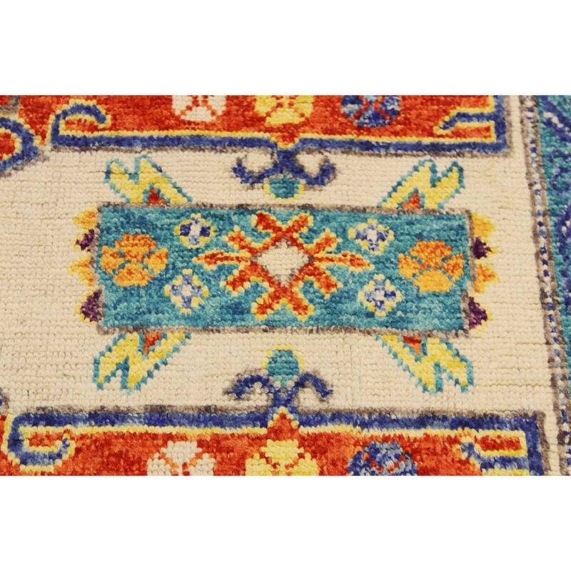 Rustic Balochi Sparks Beige/Orange Hand Knotted Wool Rug - 5'8'' x 7'7''