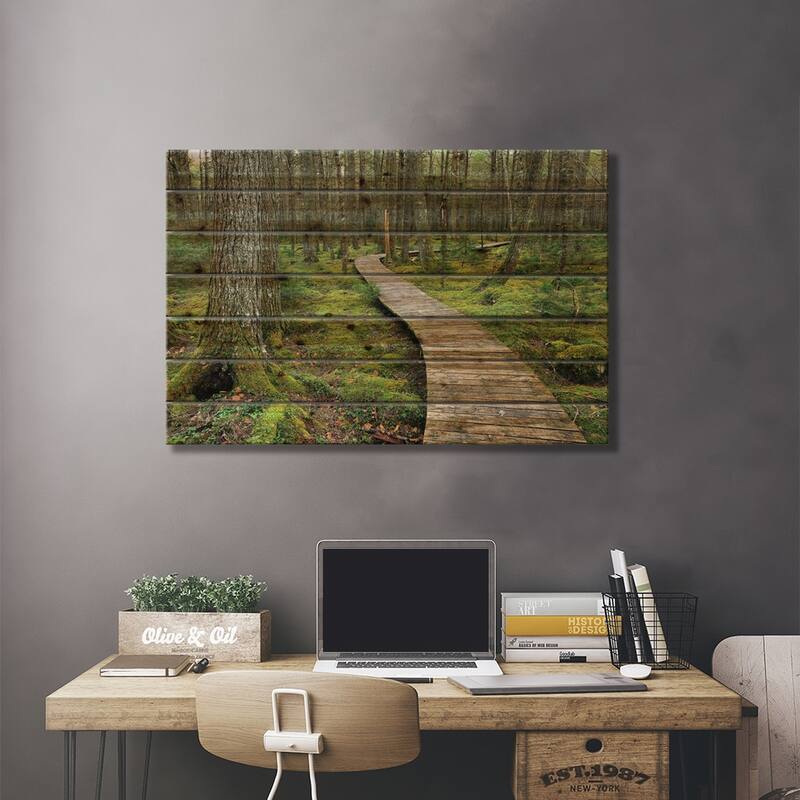 Canadian Hemlock Grove With Boardwalk, Kejimkujik National Park, Nova Scotia, Canada Print On Wood by Scott Leslie - Multi-Color