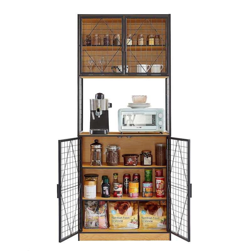 Javlergo 72" Kitchen Pantry Cabinet with Door and Shelves, Tall Kitchen Hutch Cabinet with Microwave Stand