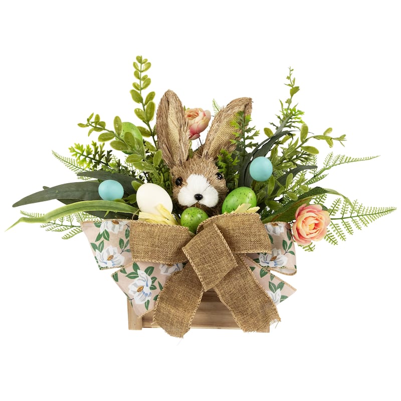 Boxed Floral Arrangement with Bunny Easter Decoration - 12"