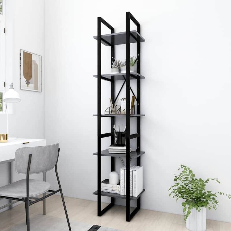 vidaXL 5-Tier Book Cabinet Gray 15.7"x11.8"x68.9" Engineered Wood - 15.7" x 11.8" x 69.9"