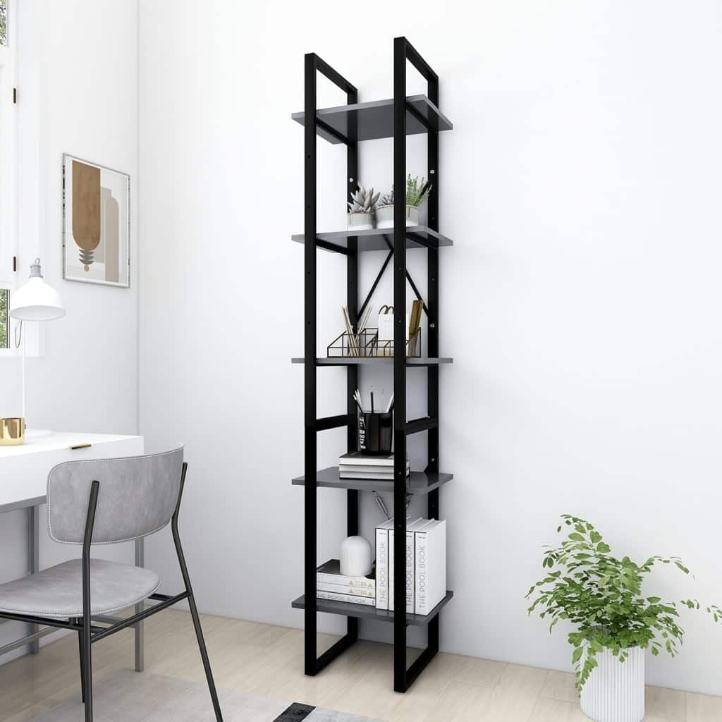 vidaXL 5-Tier Book Cabinet Gray 15.7"x11.8"x68.9" Engineered Wood - 15.7" x 11.8" x 69.9"